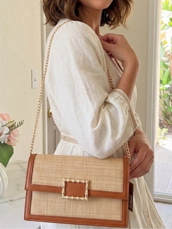 Tommy Bahama Handbags - NWT Tommy Bahama Woven Natural Raffia Satchel Crossbody Bag Cognac Leather Gold